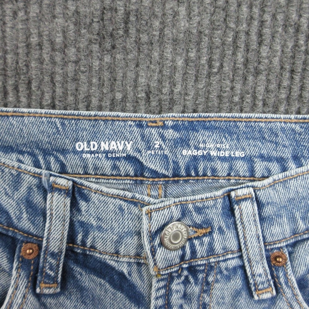 Old Navy Jeans Womens 2 Petite Blue Baggy Wide-Leg High Rise Denim 28x28.5* NWT - Picture 11 of 16